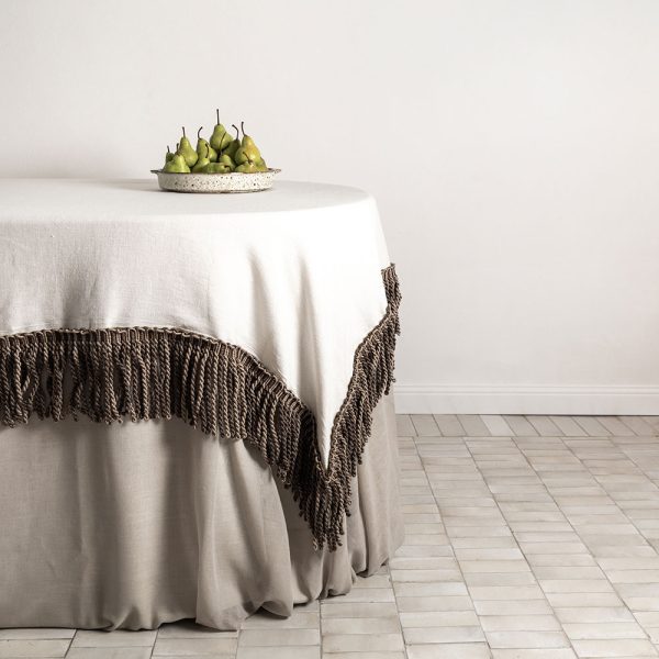 Ivory fringe linen overlay