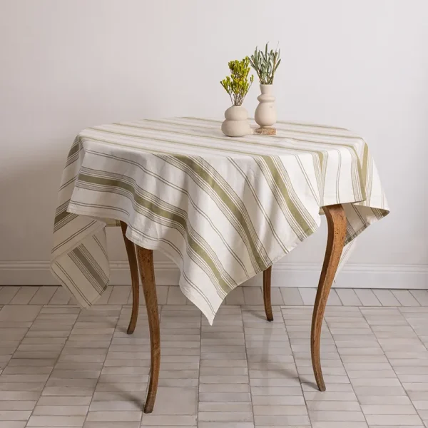 Sage strip table cloth