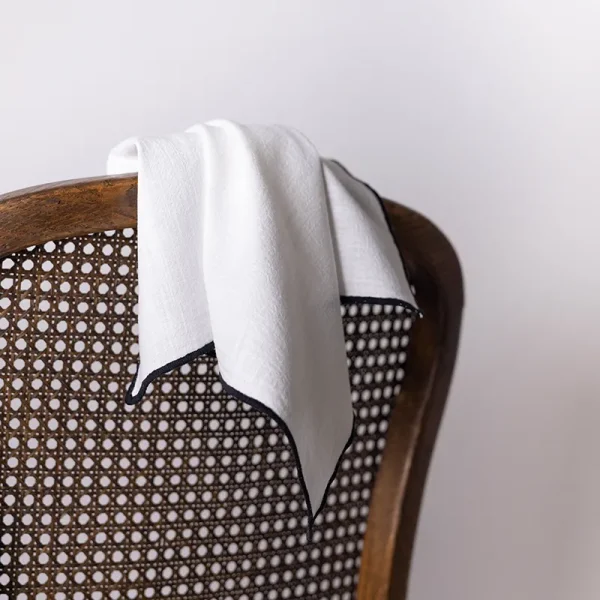 Black embroidered edge linen napkin