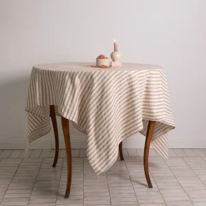 Ticking clay stripe fringe café tablecloth