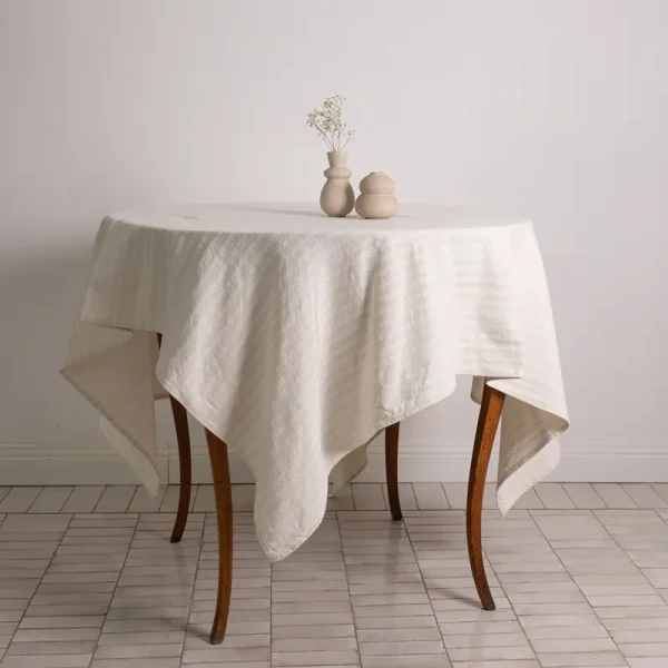 Ticking natural café stripe tablecloth